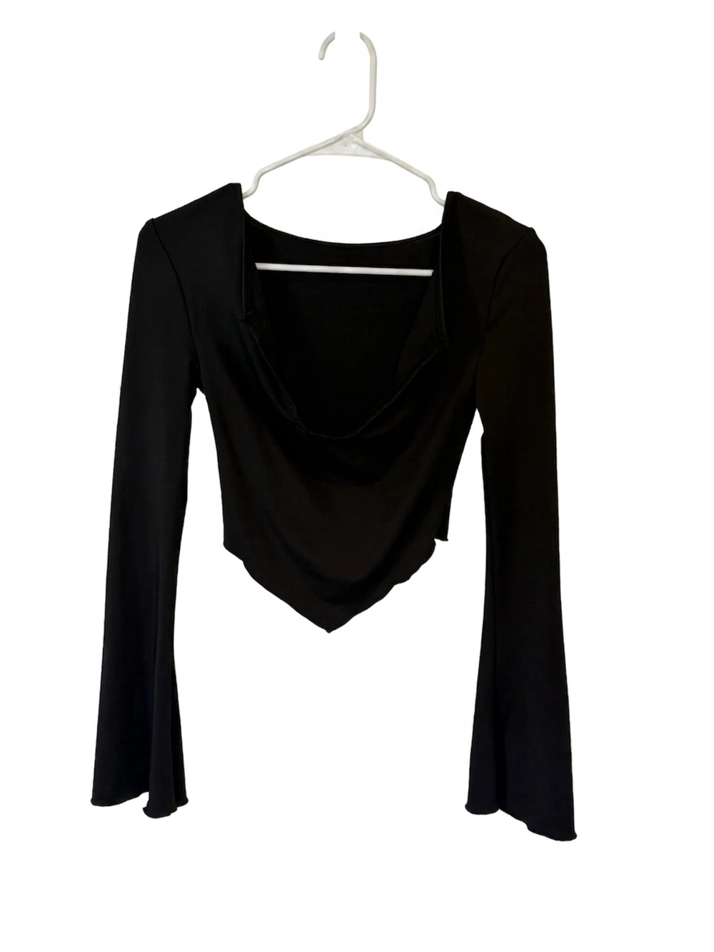 Shein Black V-Neck Flared Long Sleeve Top | Women's S | Y2K Vintage